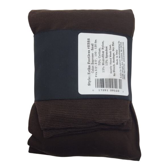 Italian Cotton Blend FOOTLESS Tights Small Espresso B.ella Erika Opaque Hosiery - Picture 3 of 6